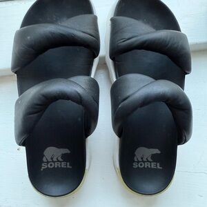 Sorel Viibe Twisted Black Slide Sandals